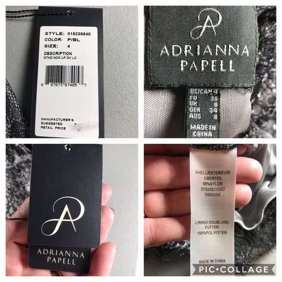 NWT Adrianna Papell sz 4 pewter/black lace dress - Picture 6 of 8